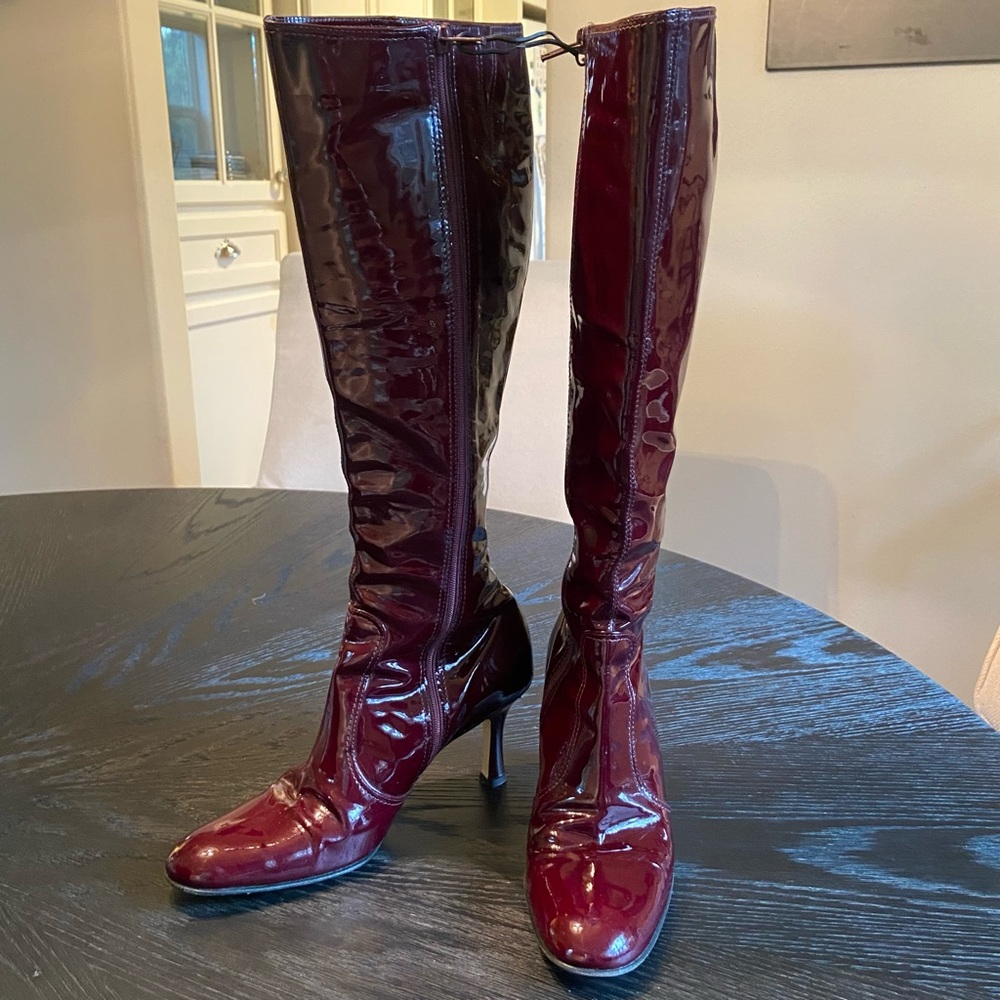 ISAAC Made in Italy Burgundy Patent Leather Tall Boots Size 7M